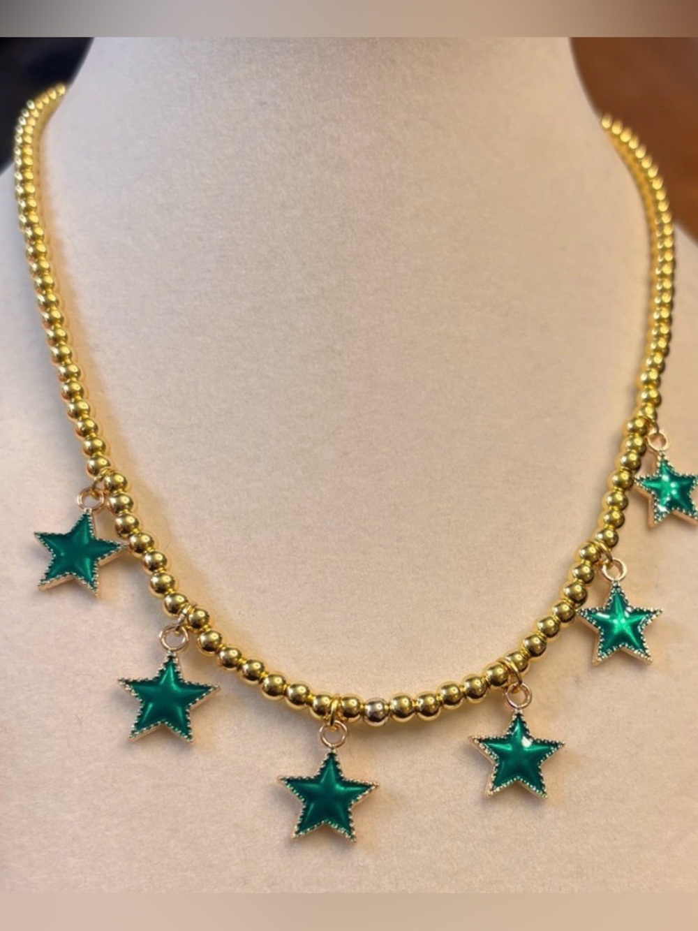 Gold new Necklace with shimmery Green Star Charms REVERSABLE! gold versatile